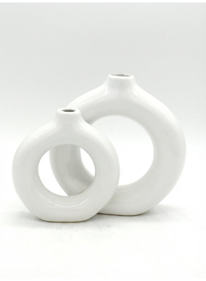 ايست من نون Ceramic Vase for Floral Decorative arrangement, Ht-20.5 cm | Shiny White Color | Aura Sculpt Vase Design | Size -24.5x9x20.5 cm | Perfect for decorativing your living room, Ideal for decorating coffee table, dinning table, console table or any office or living space - Image 2